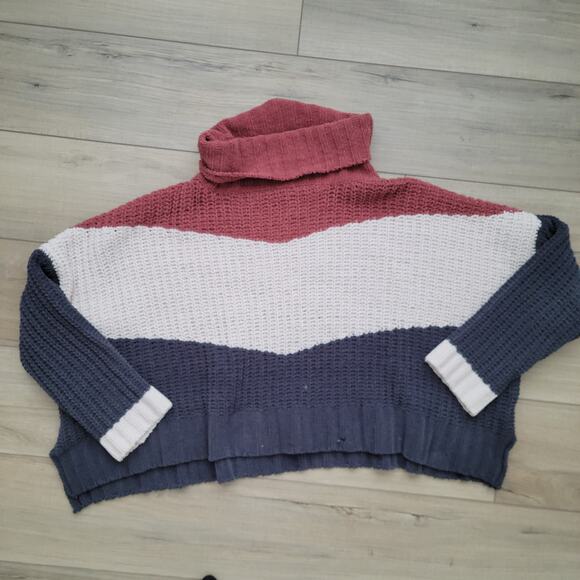 POL Chenille Cable Knit Turtleneck Colorblock Oversized Boxy Sweater Women Sz M - Picture 10 of 13